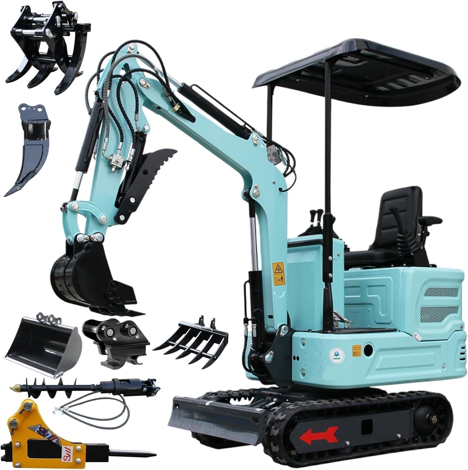 Yuntu Rapid Drive diesel small excavator review unboxing with crates, buckets, and manuals